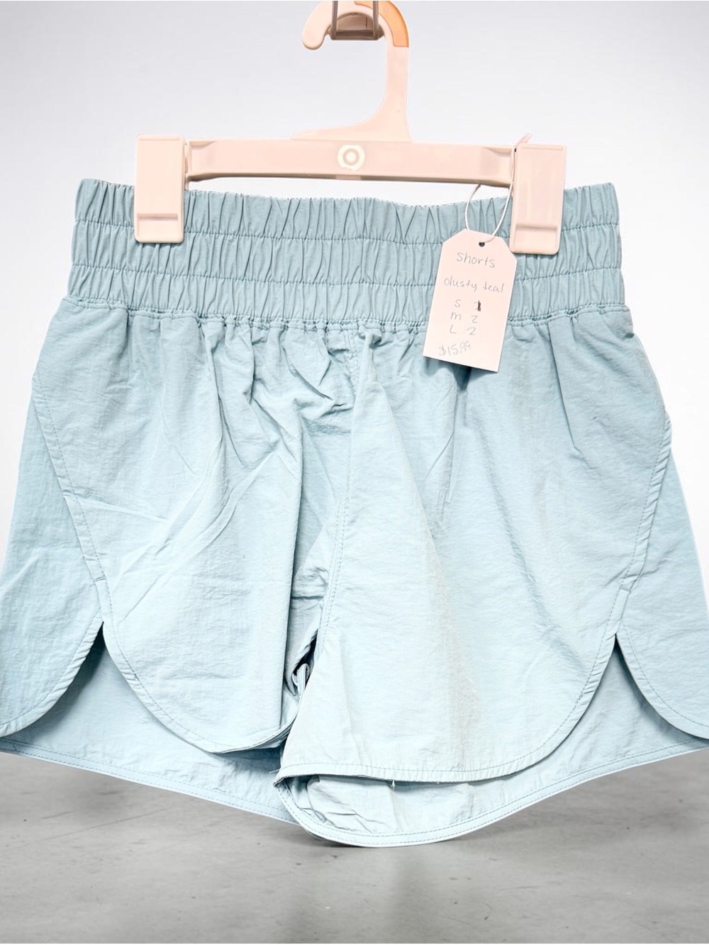 Womens Elastic Waist Light Dusty Blue Shorts